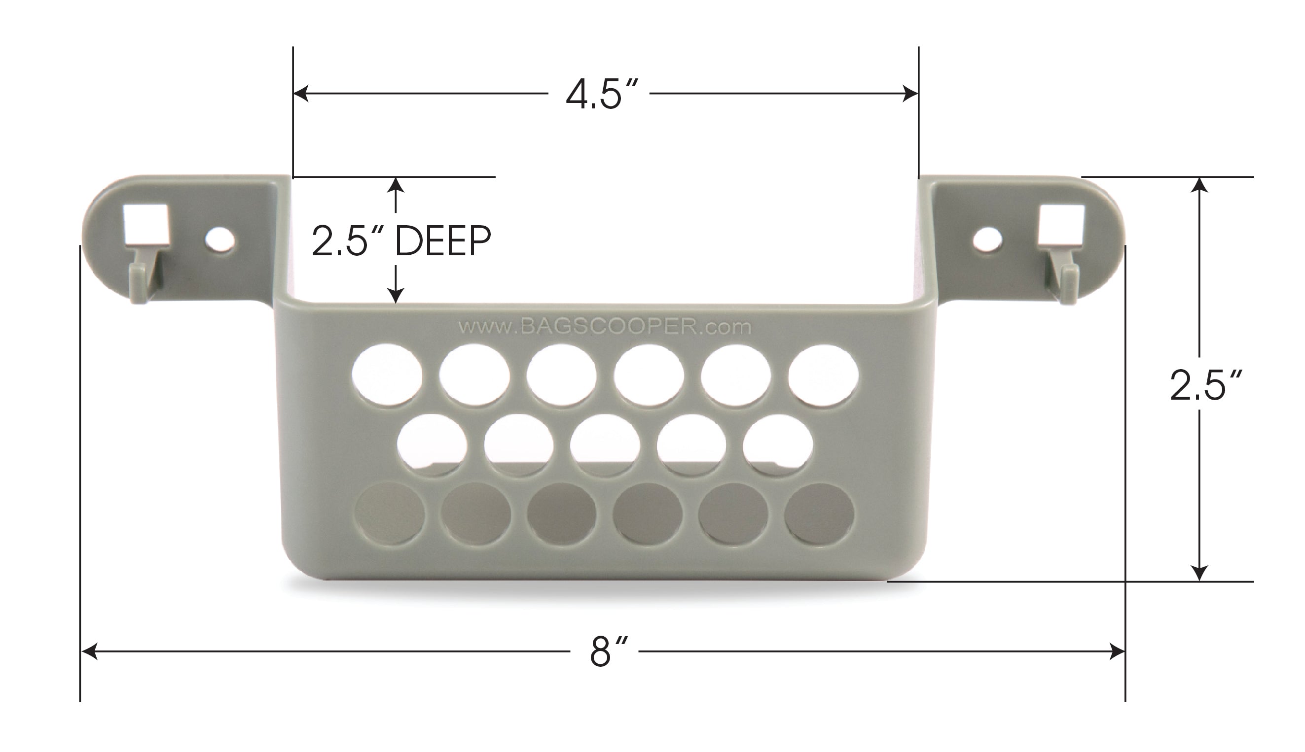 Dog waste bag dispenser wall mount showing dimensions