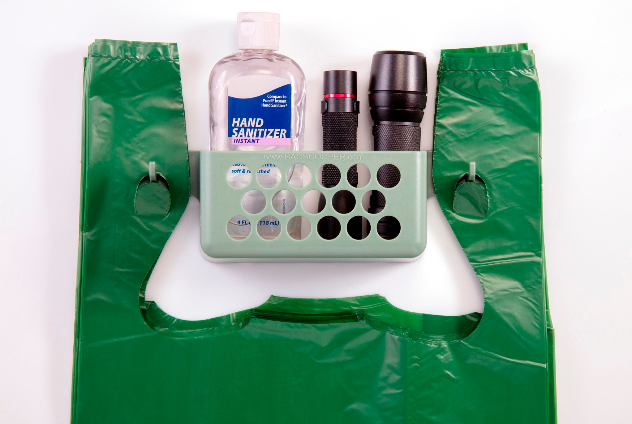 Organized entryway with wall mounted dog walk supply holder