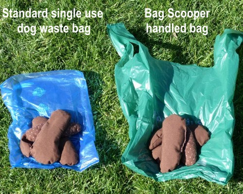 Large handled dog waste bags compared to small single-use bags